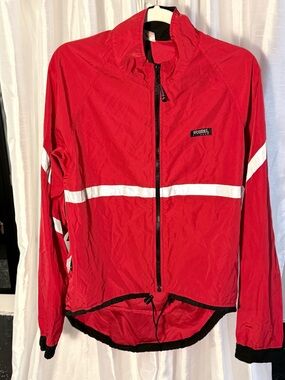Red Women's Windbreaker Jacket with Reflective Stripes